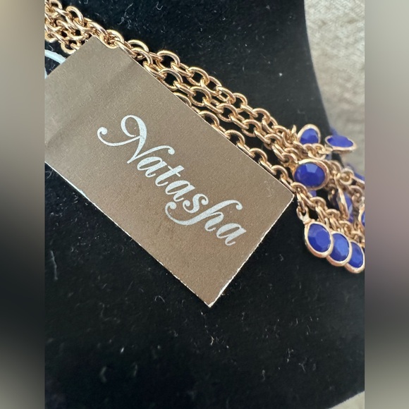 Natasha Statement Necklace - Royal Blue/Gold Flower - 3 strands.  NWT - Picture 4 of 6